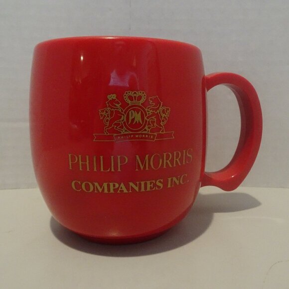 Vintage Red Gold Philip Morris Companies Plastic Mug - Picture 1 of 3